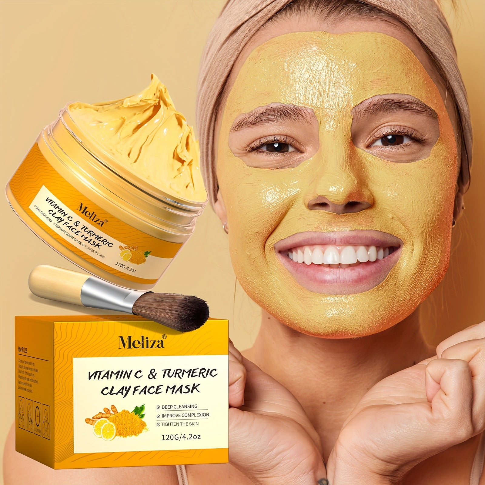 120g/4.2oz Vitamin C & Turmeric Clay Face Mask, Brightening Exfoliating Scrub