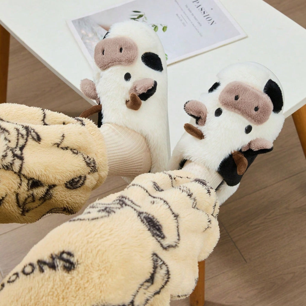 Cozy Home Cute Cartoon Cow Plush Half- Slippers