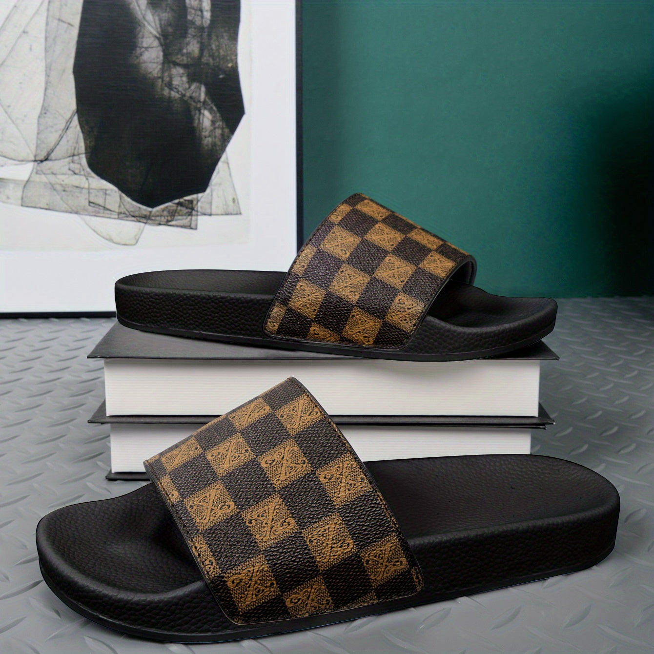 Men's Checkered Design Slides