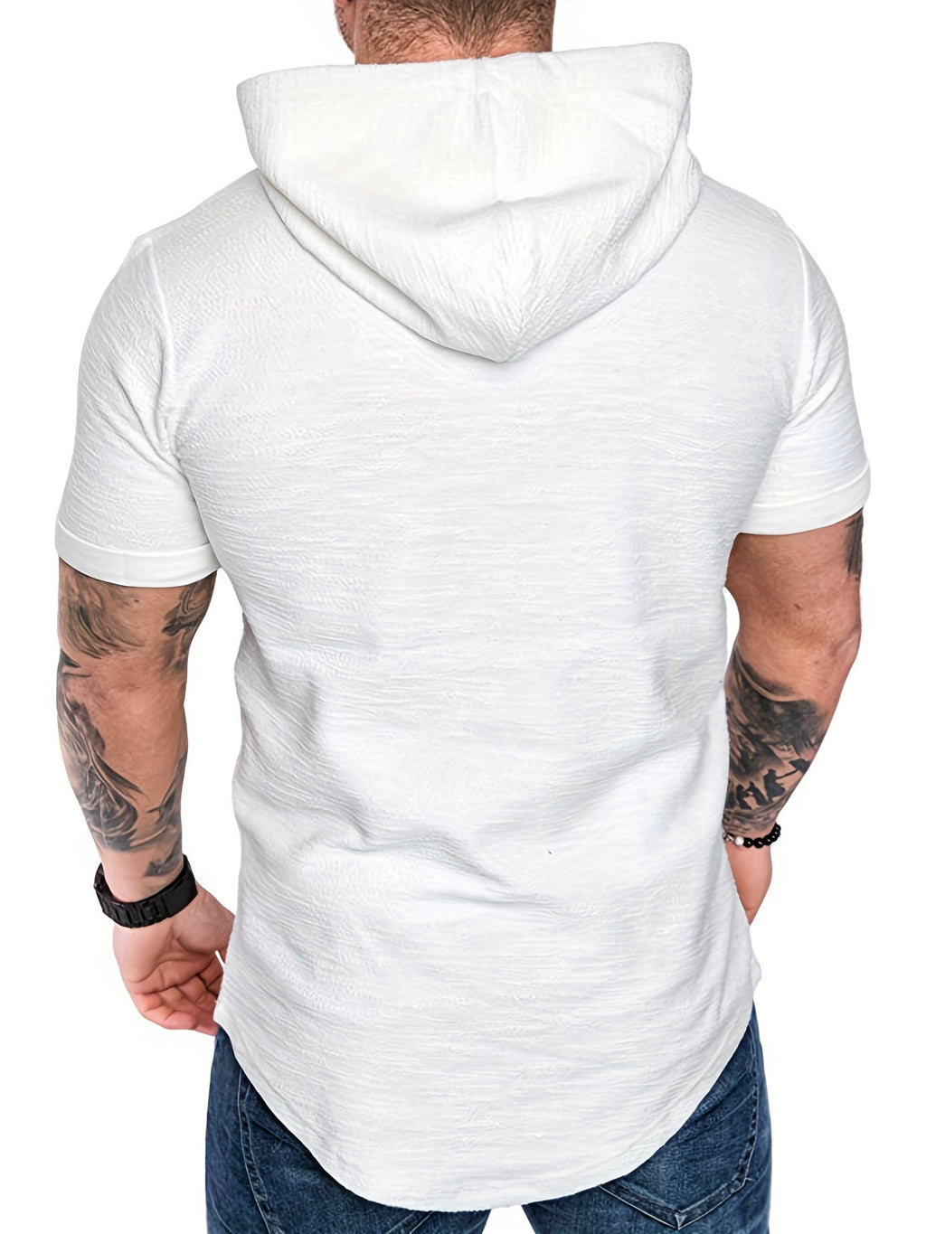 Comfort-Fit Men's Short Sleeve Hoodie - Breathable Knit T-shirt