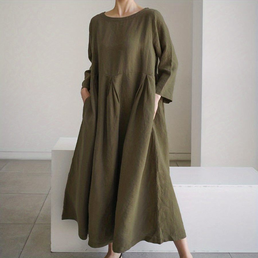 Chic Solid Maxi Dress with Pleated Hem