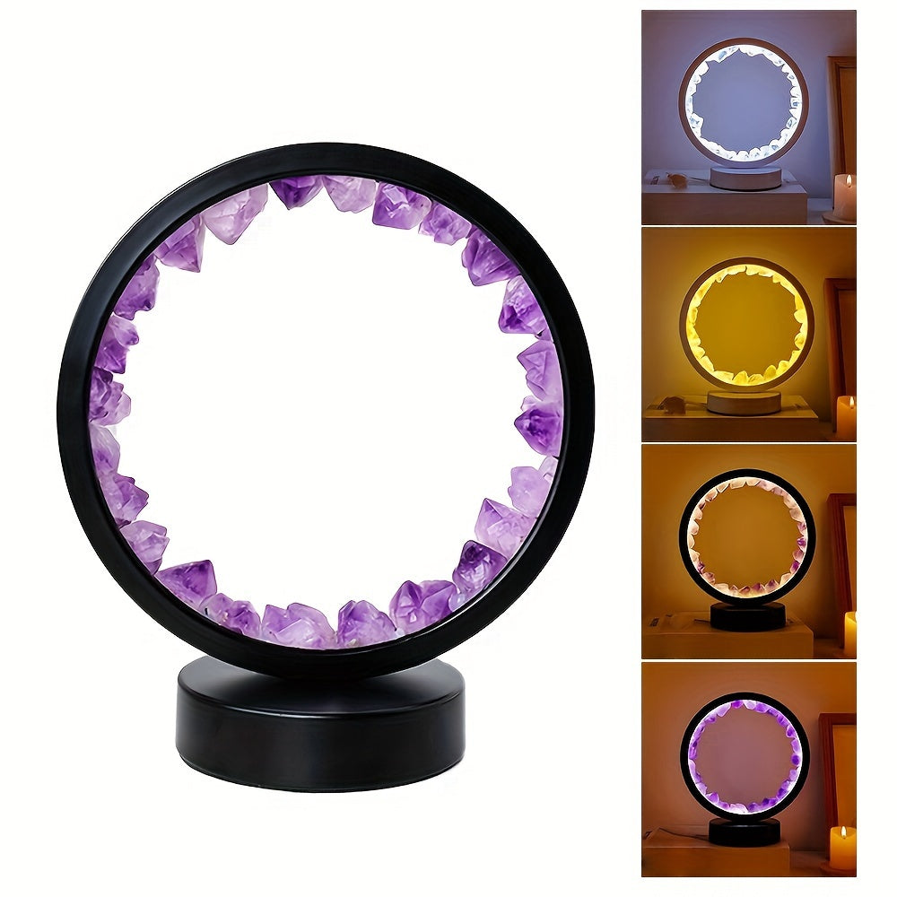 1pc, Rechargeable LED Bedside Lamp with Natural Quartz Amethyst Cluster