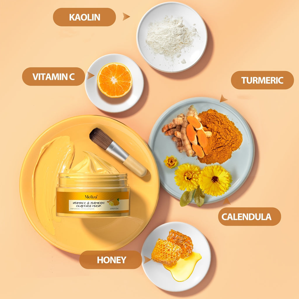120g/4.2oz Vitamin C & Turmeric Clay Face Mask, Brightening Exfoliating Scrub