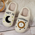 Cozy Women's Midnight Moon Clock Closed Toe Fuzzy Slippers