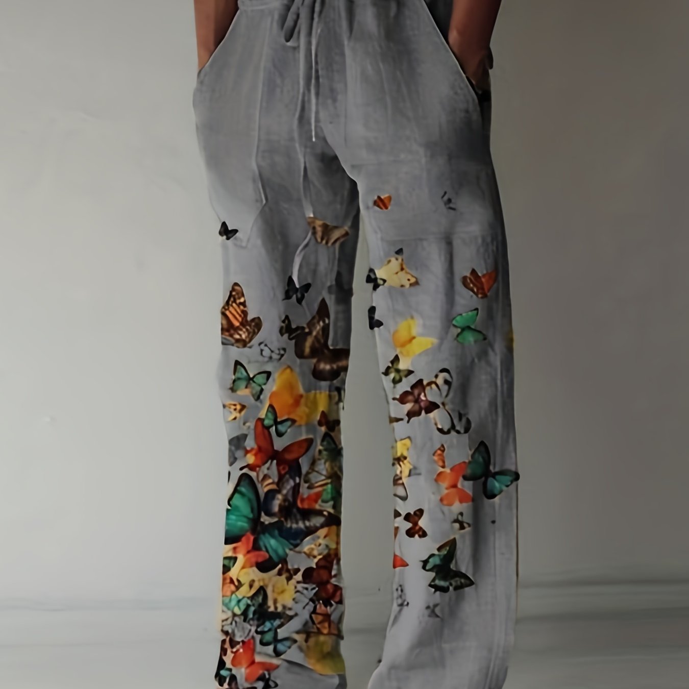 Men's Butterfly Pattern Straight Leg Pants - Casual Beach Trousers