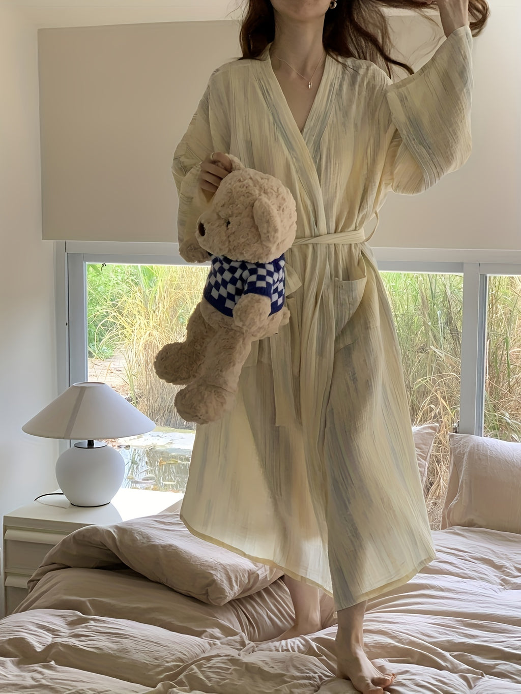 Elegant Ombre Stripe Print Night Robes