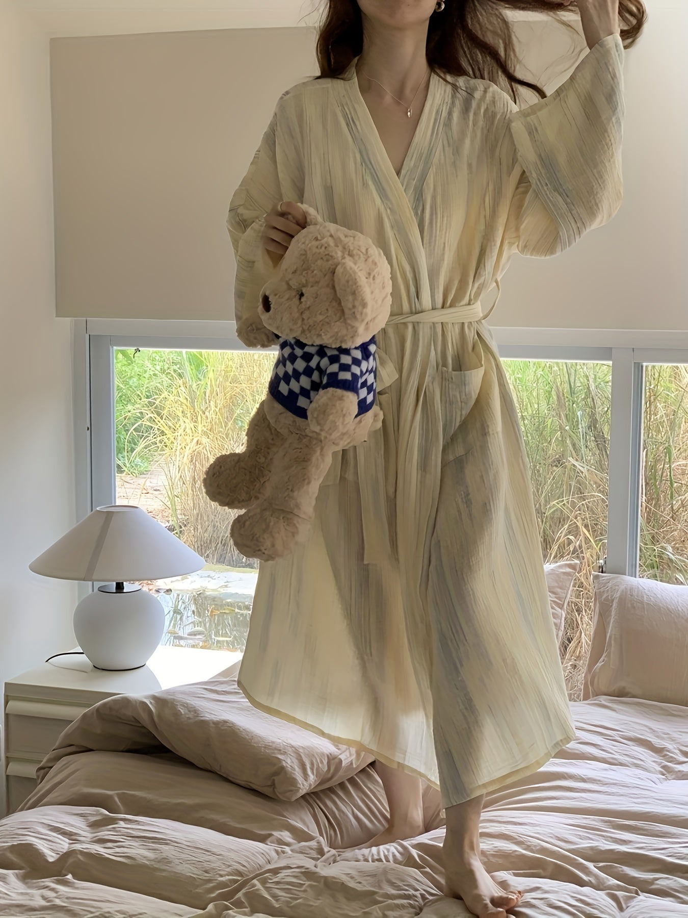 Elegant Ombre Stripe Print Night Robes