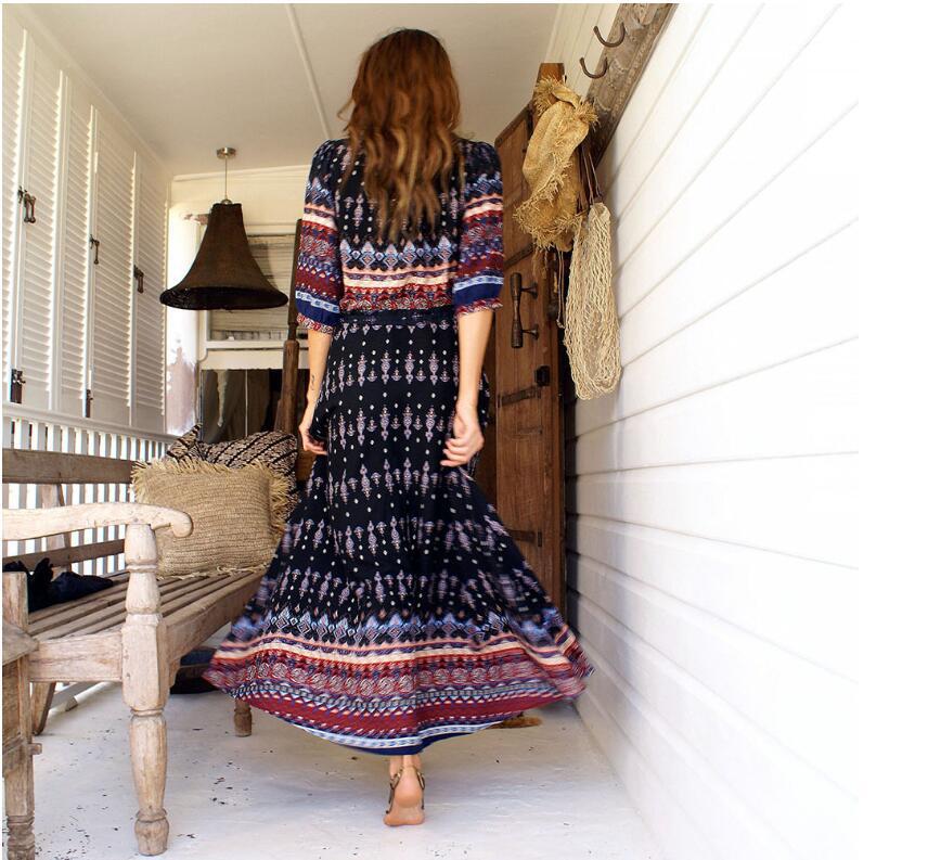NEW Boho dress chic floral print maxi long dresses V-neck