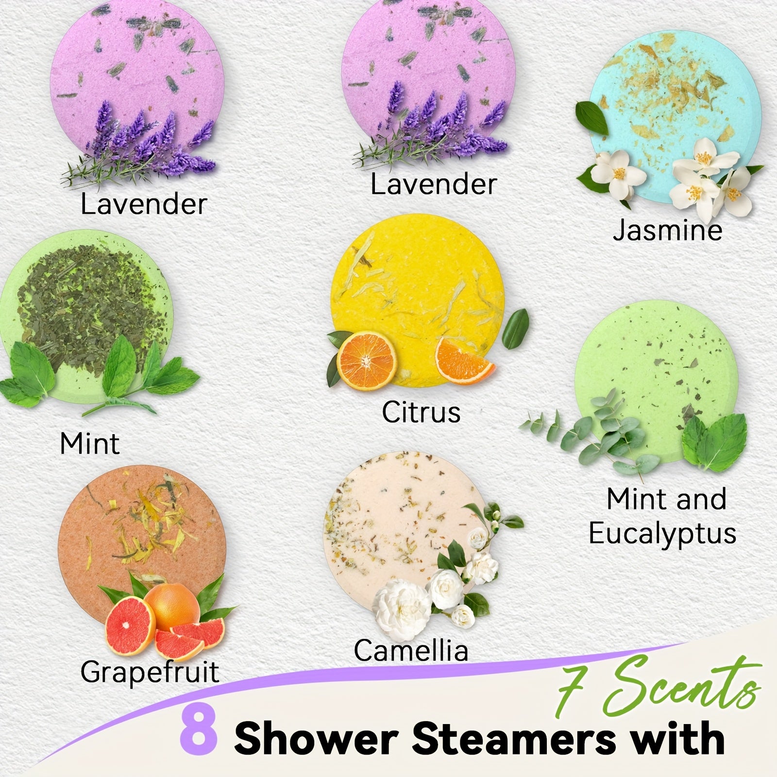6/8pcs Of Essential Oil Shower Steamers, Eucalyptus, Lavender, Jasmine, Camellia, Mint, Citrus, Grapefruit