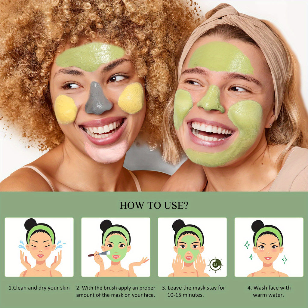 4-Grain Clay Facial Mask Set | Turmeric Vitamin C, Green Tea, Dead Sea Mud, Rose Clay Masks | Deep Cleaning, Moisturizing, Formaldehyde-Free | Ideal for Christmas, Halloween, New Year, Valentine'S Day, Birthdays, Anniversarie