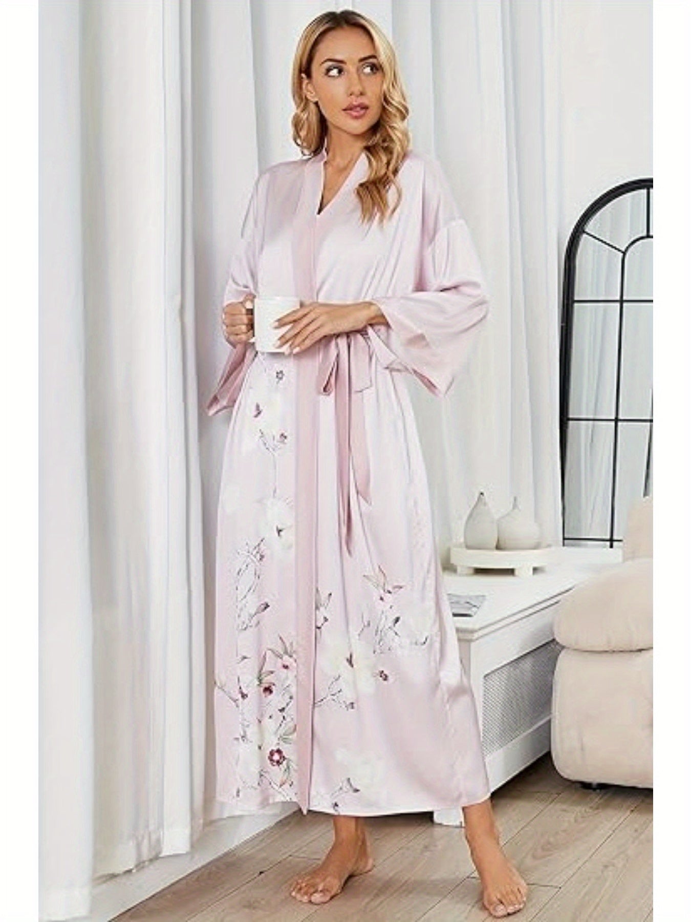 [Satin Kimono Robes] Floral Print Satin Women's wear