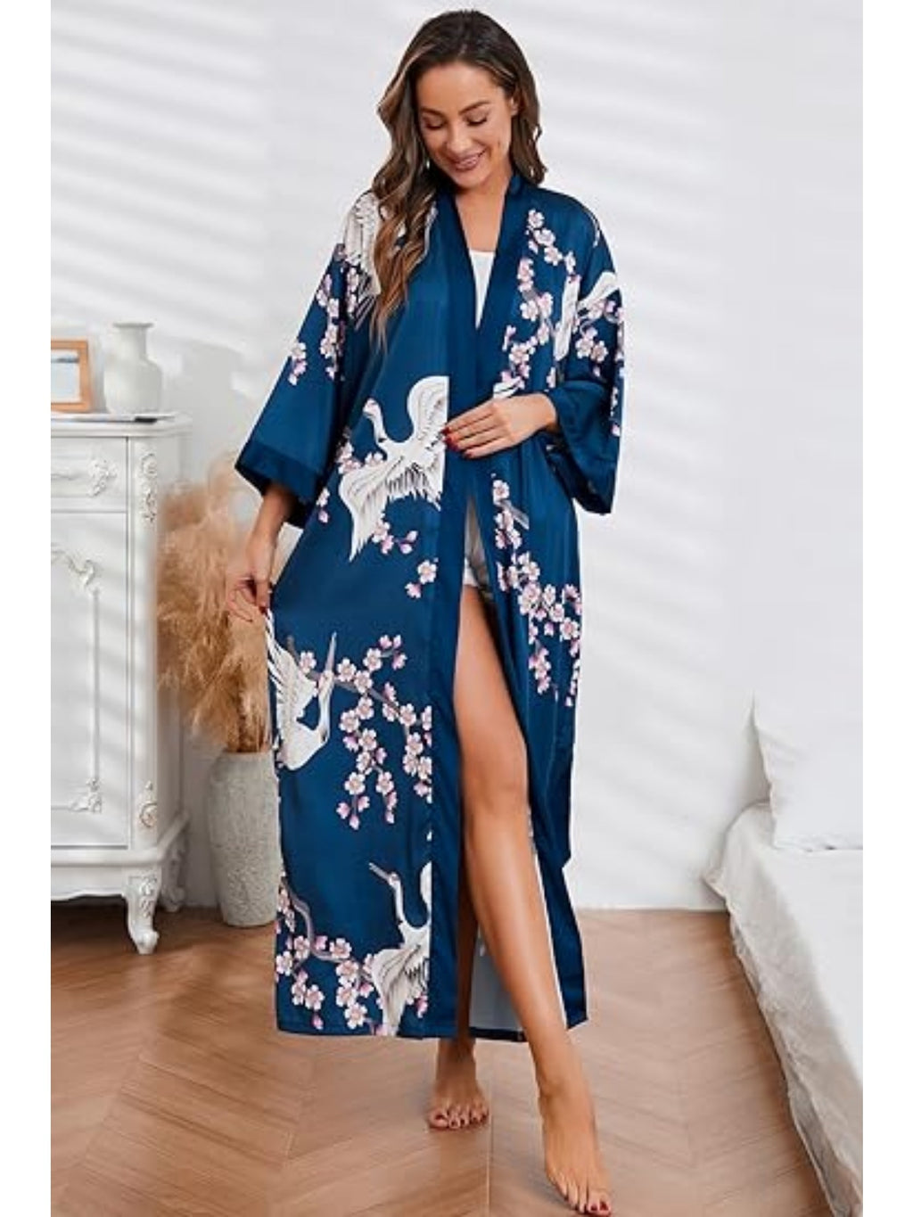 [Satin Kimono Robes] Floral Print Satin Women's wear