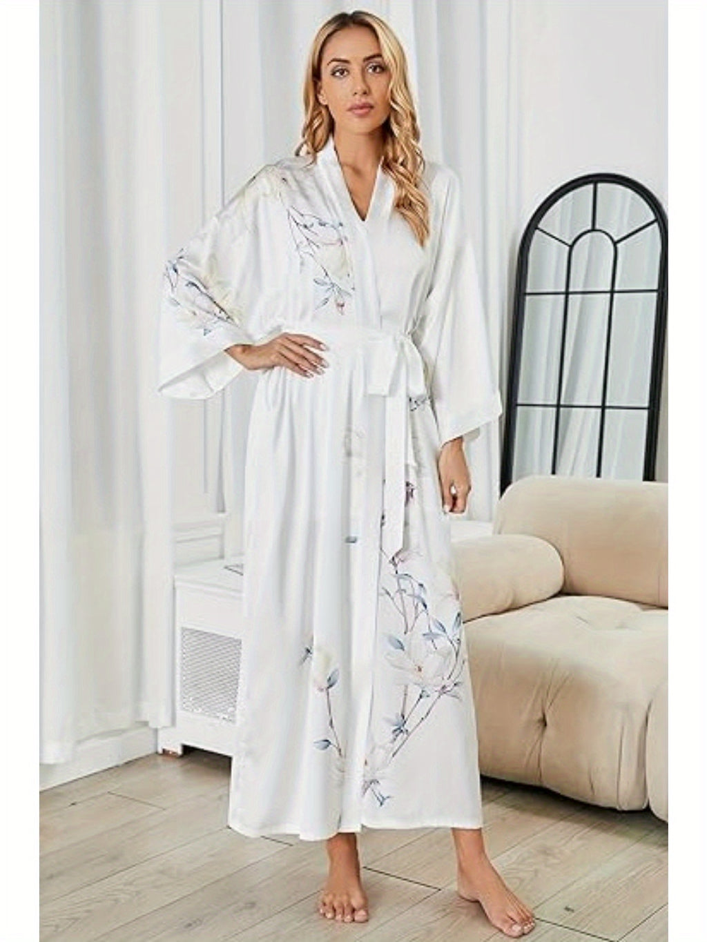 [Satin Kimono Robes] Floral Print Satin Women's wear