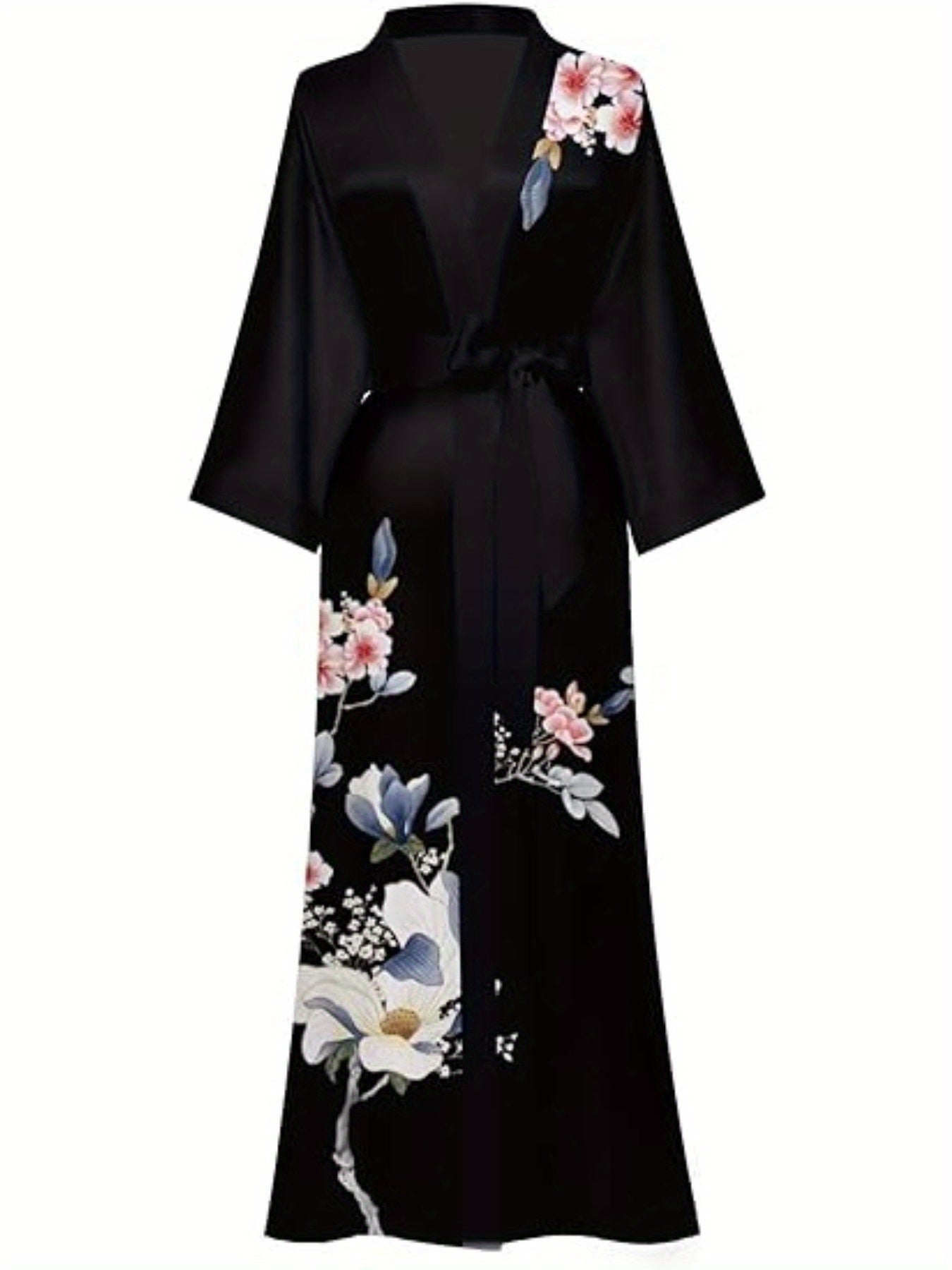 [Satin Kimono Robes] Floral Print Satin Women's wear