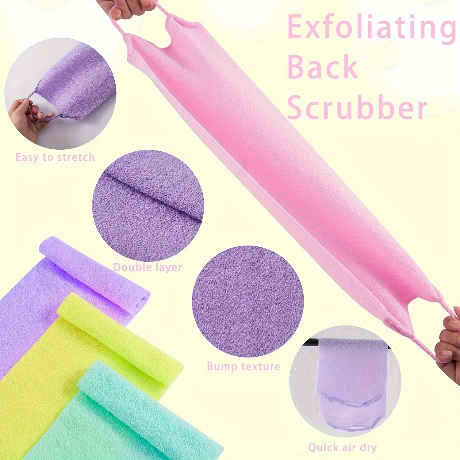 3-piece Stretchable Nylon Exfoliating Back Washing Gloves