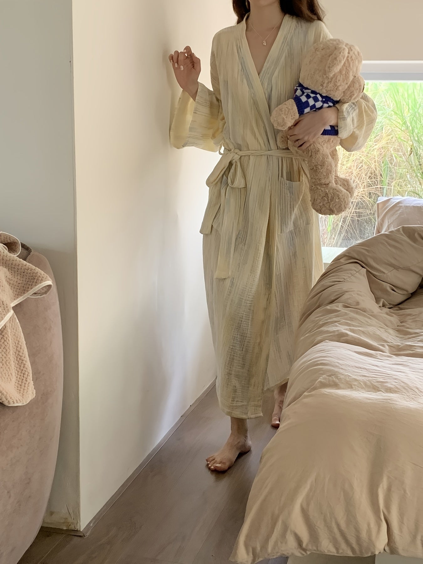 Elegant Ombre Stripe Print Night Robes
