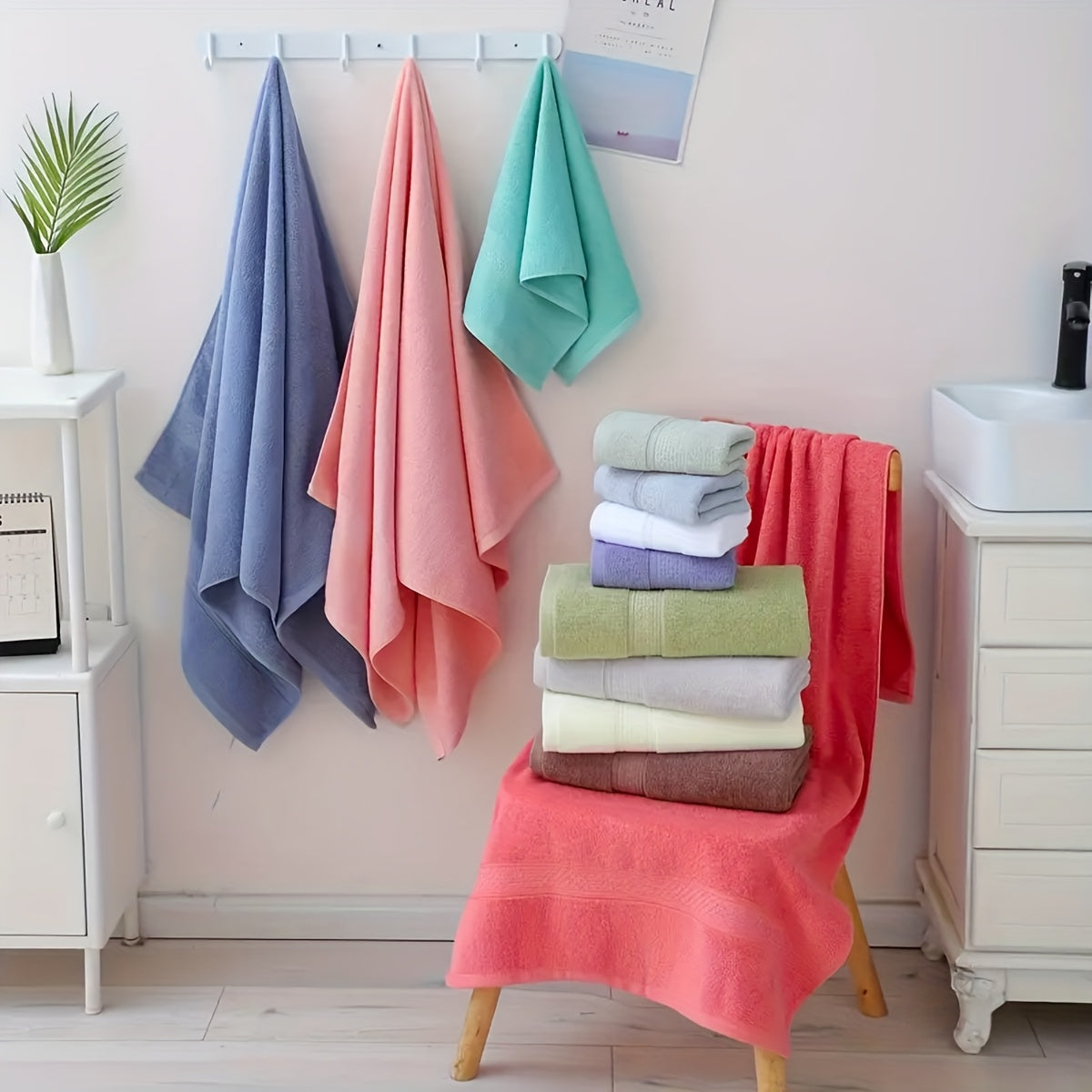 15pcs 100% Cotton Bath Towel Set, 5 Bath Towels 5 Hand Towels 5 Washcloths