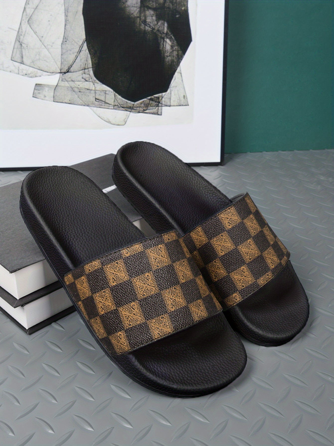 Men's Checkered Design Slides
