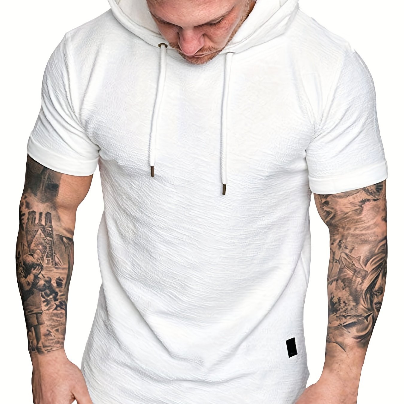 Comfort-Fit Men's Short Sleeve Hoodie - Breathable Knit T-shirt