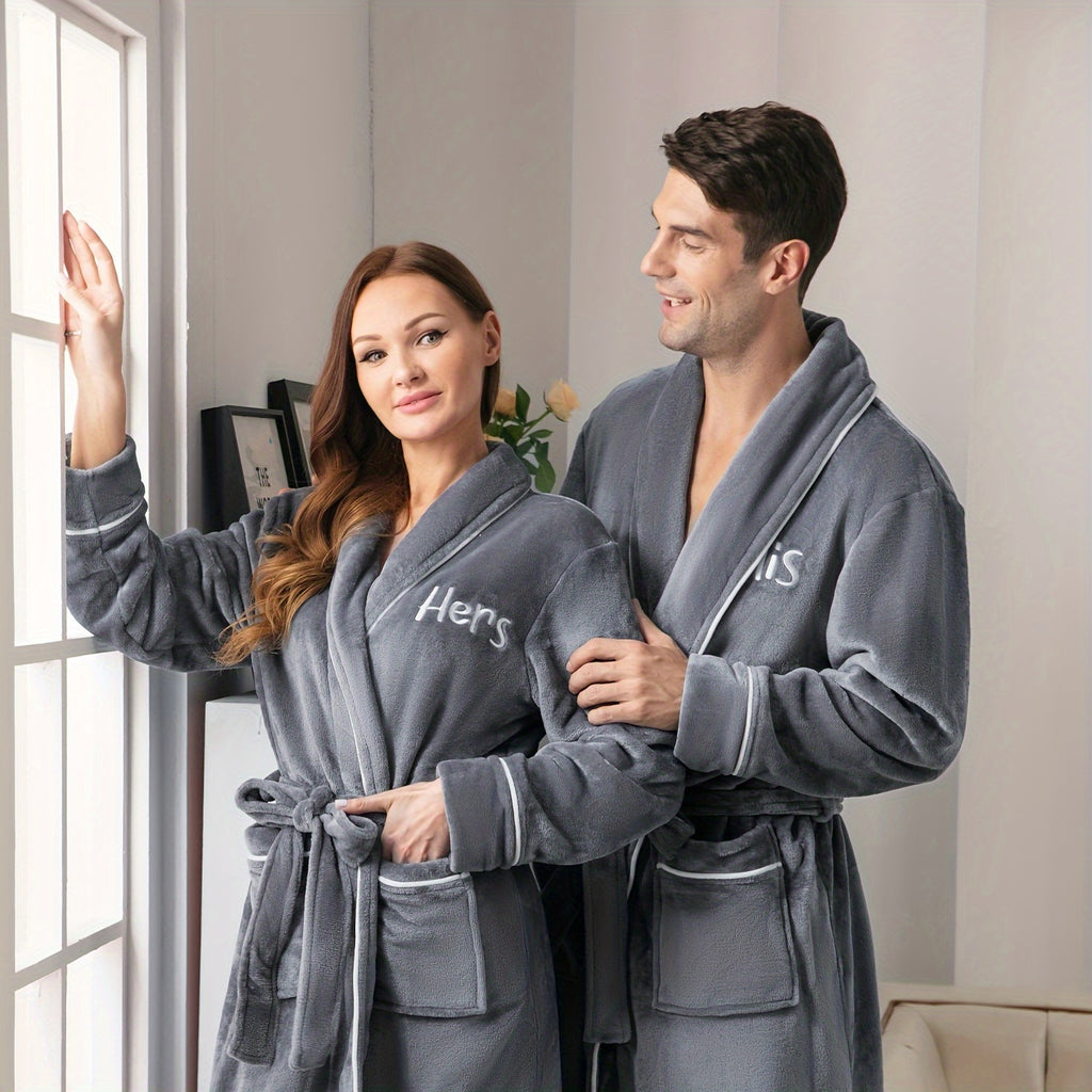 2Pcs His and Hers Robes Plush Fleece Kimono Robes