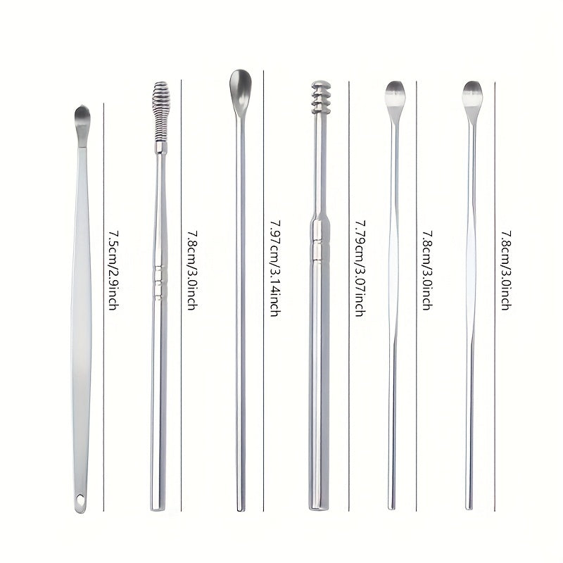 6pcs Spiral Spring Ear Cleaning Kit with Soft & Sturdy Ear Spoon & Probe Tools