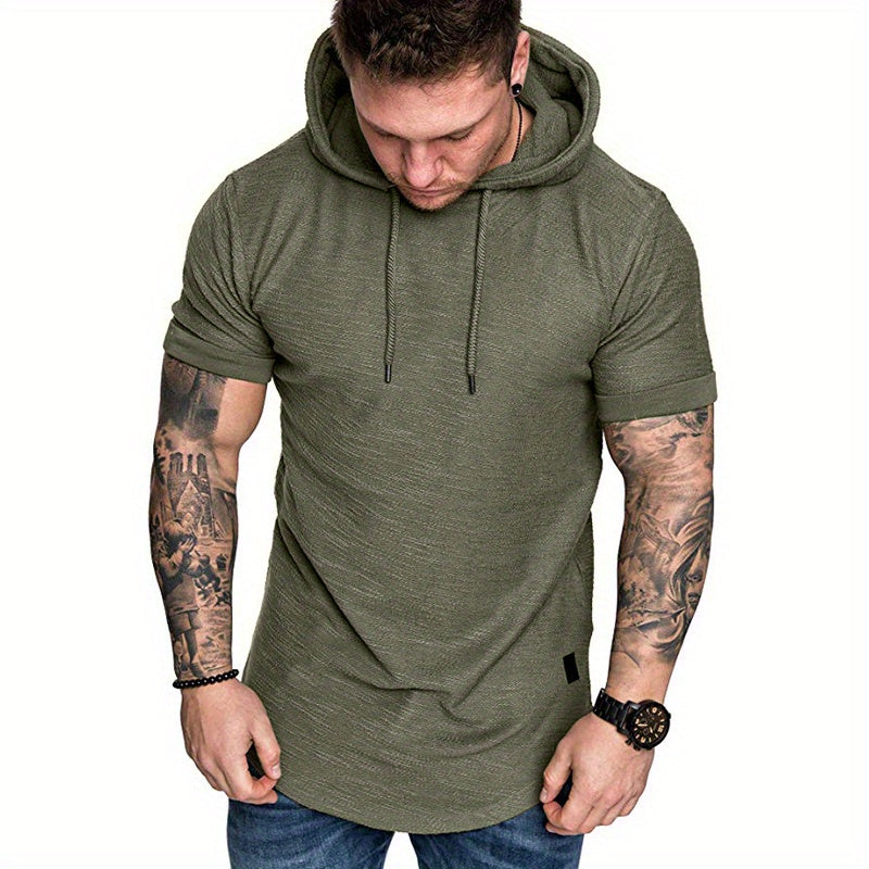 Comfort-Fit Men's Short Sleeve Hoodie - Breathable Knit T-shirt