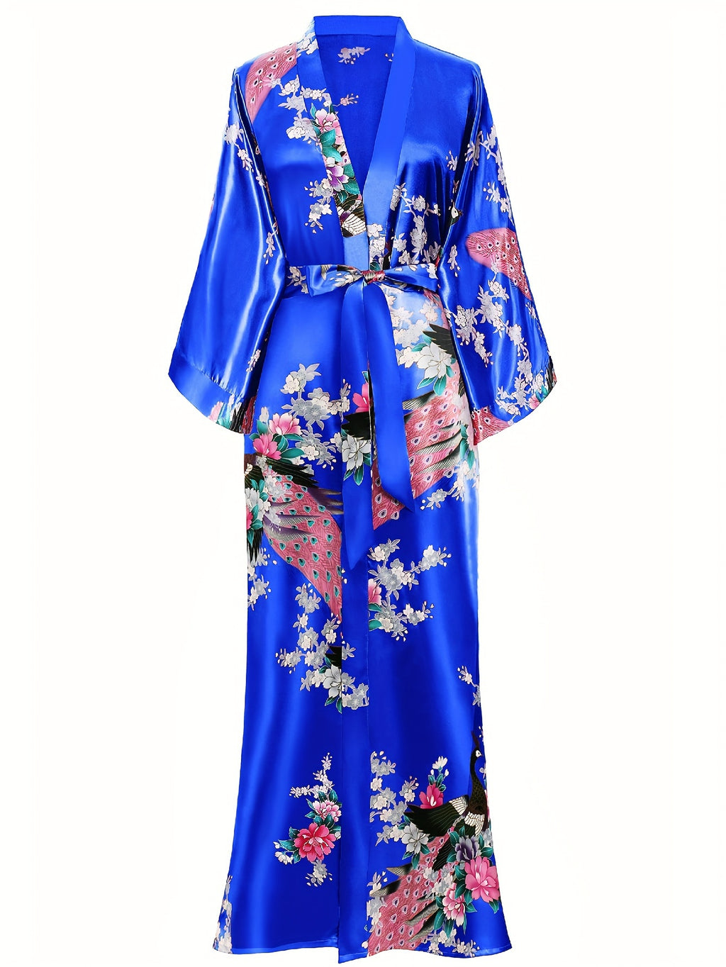 Women's Kimono Robe Long Satin Robes with Peacock/Blossoms Kimono Gown