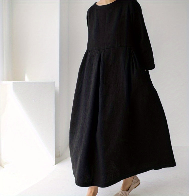 Chic Solid Maxi Dress with Pleated Hem