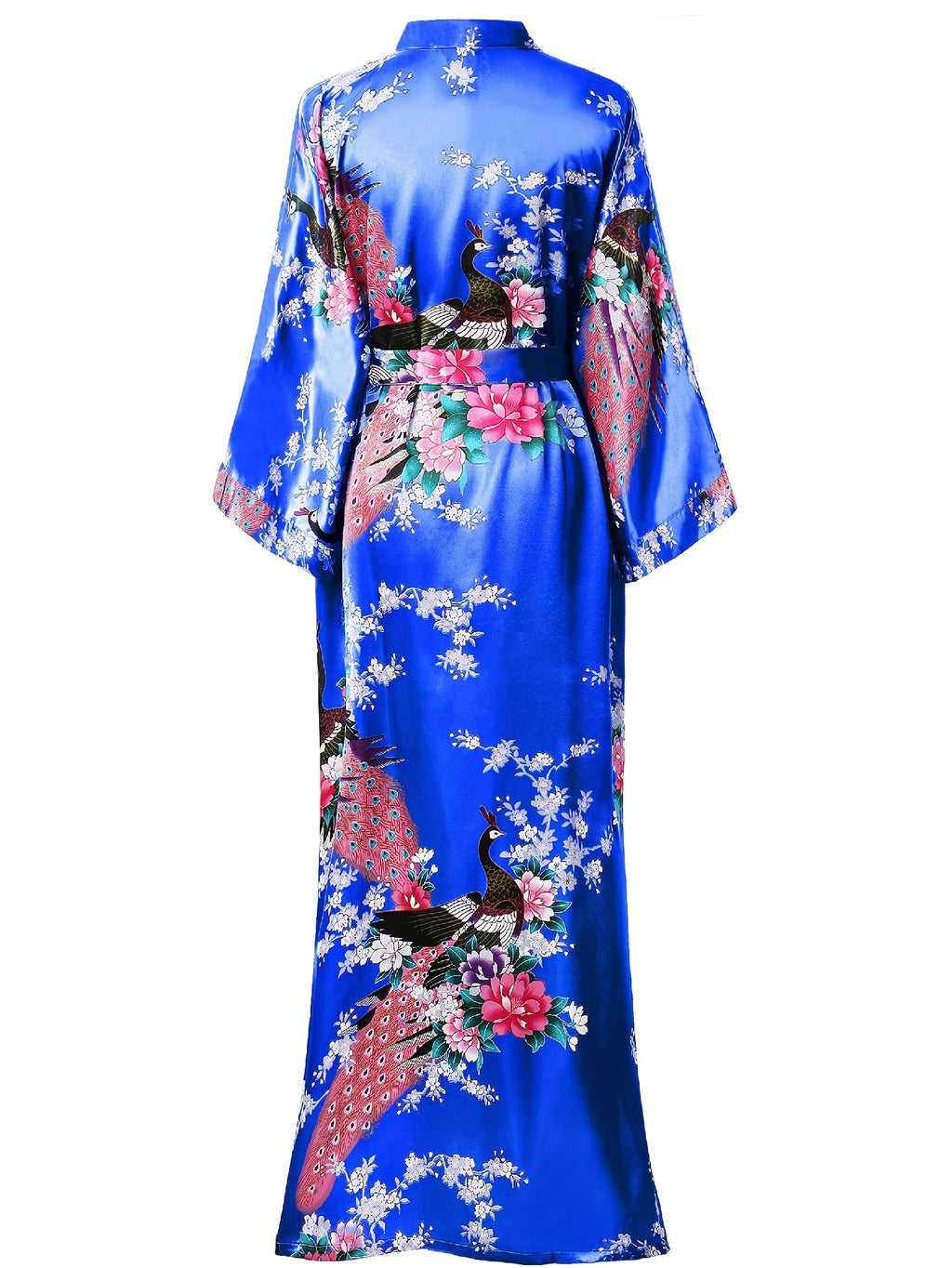 Women's Kimono Robe Long Satin Robes with Peacock/Blossoms Kimono Gown