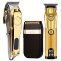 3pcs Men's Professional Hairdresser - T-Shaped Blade Trimmer With USB Charging