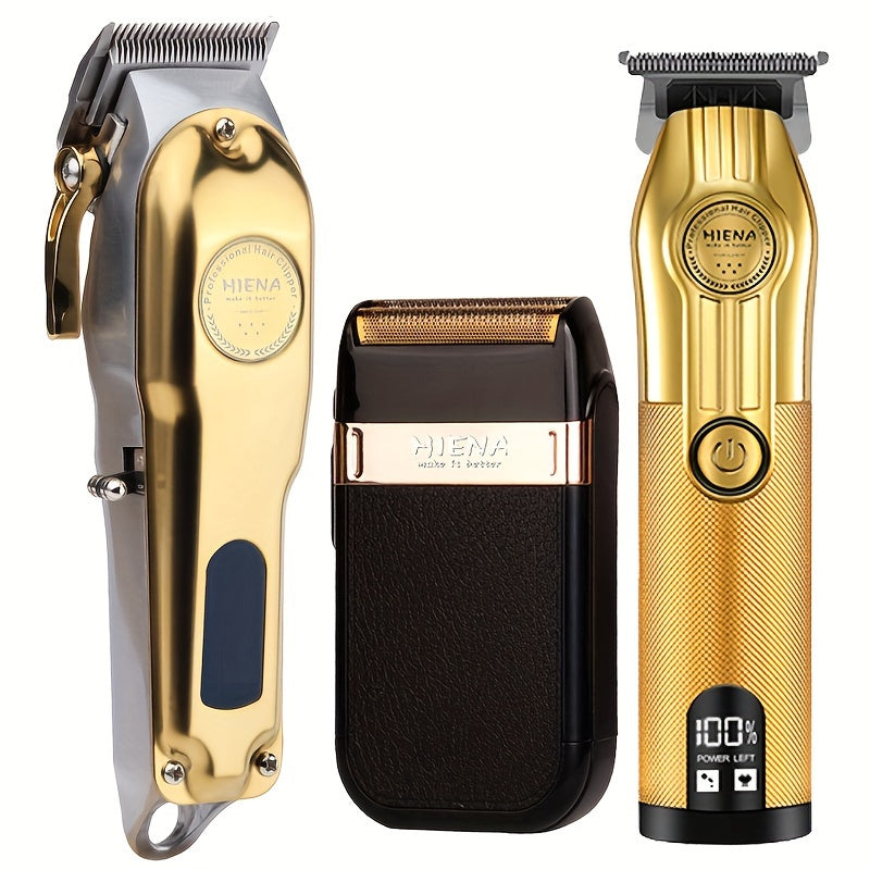 3pcs Men's Professional Hairdresser - T-Shaped Blade Trimmer With USB Charging
