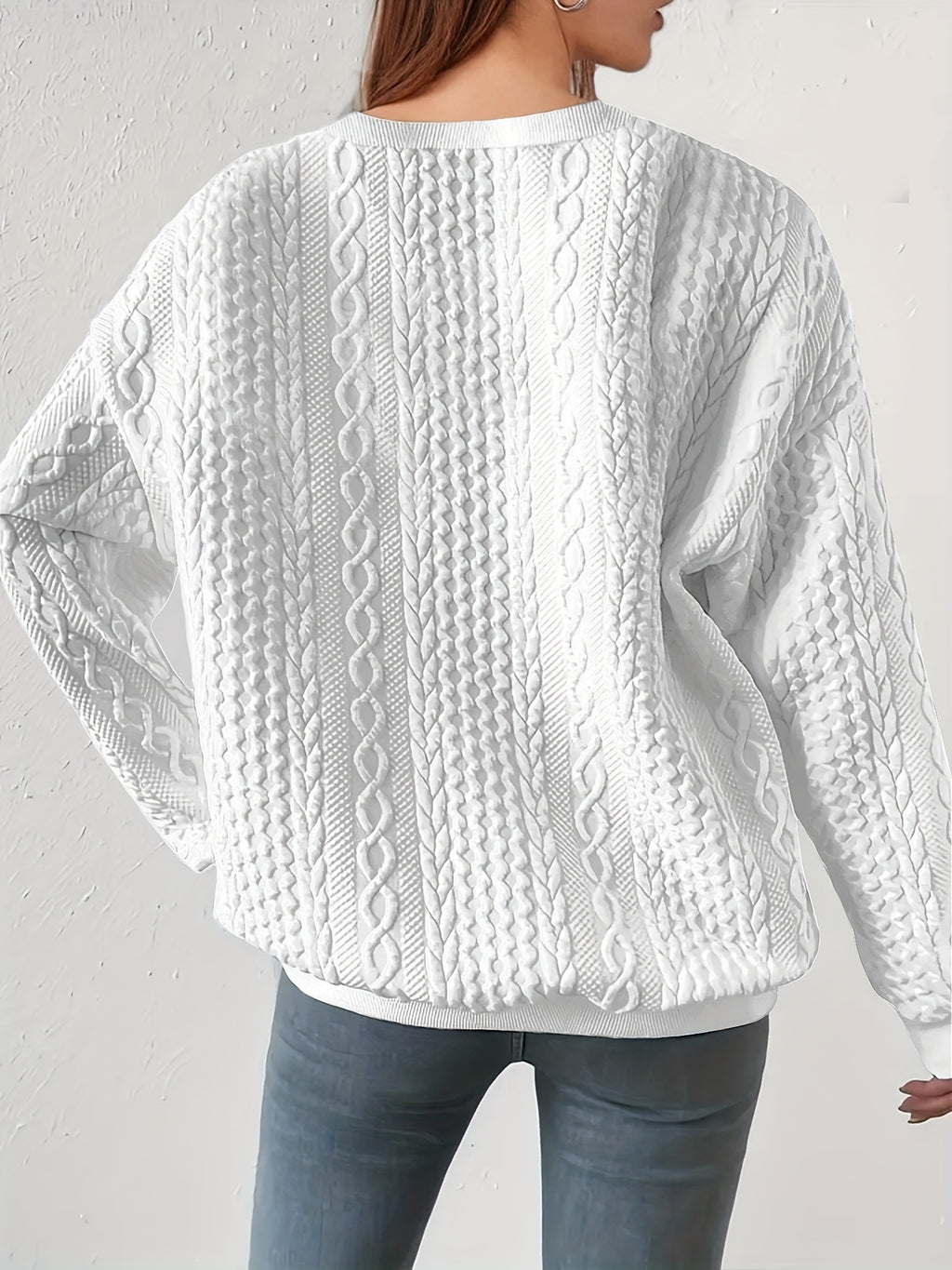 Loose Fit Women's Casual Textured Round Neck Pullover Sweatshirt