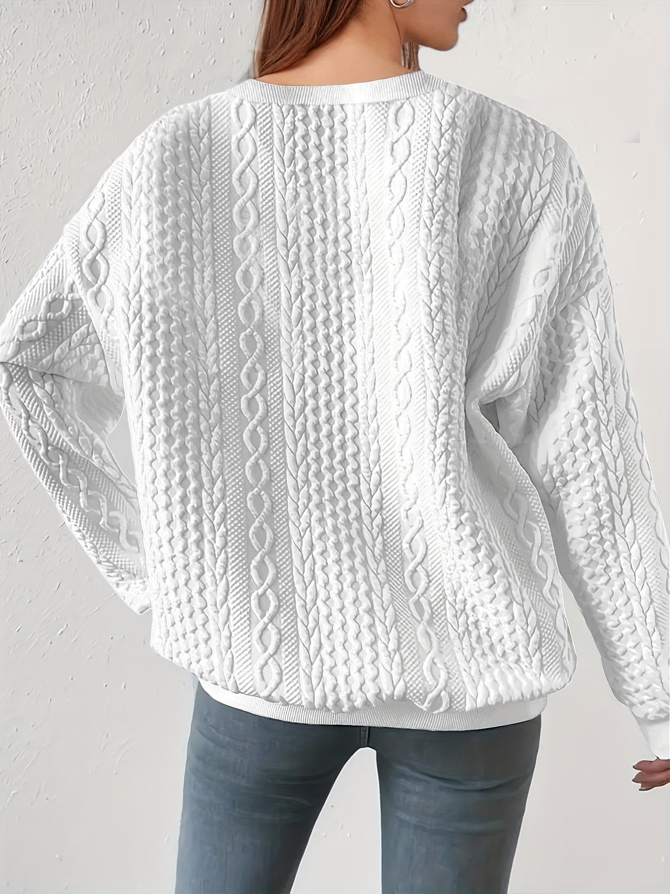 Loose Fit Women's Casual Textured Round Neck Pullover Sweatshirt