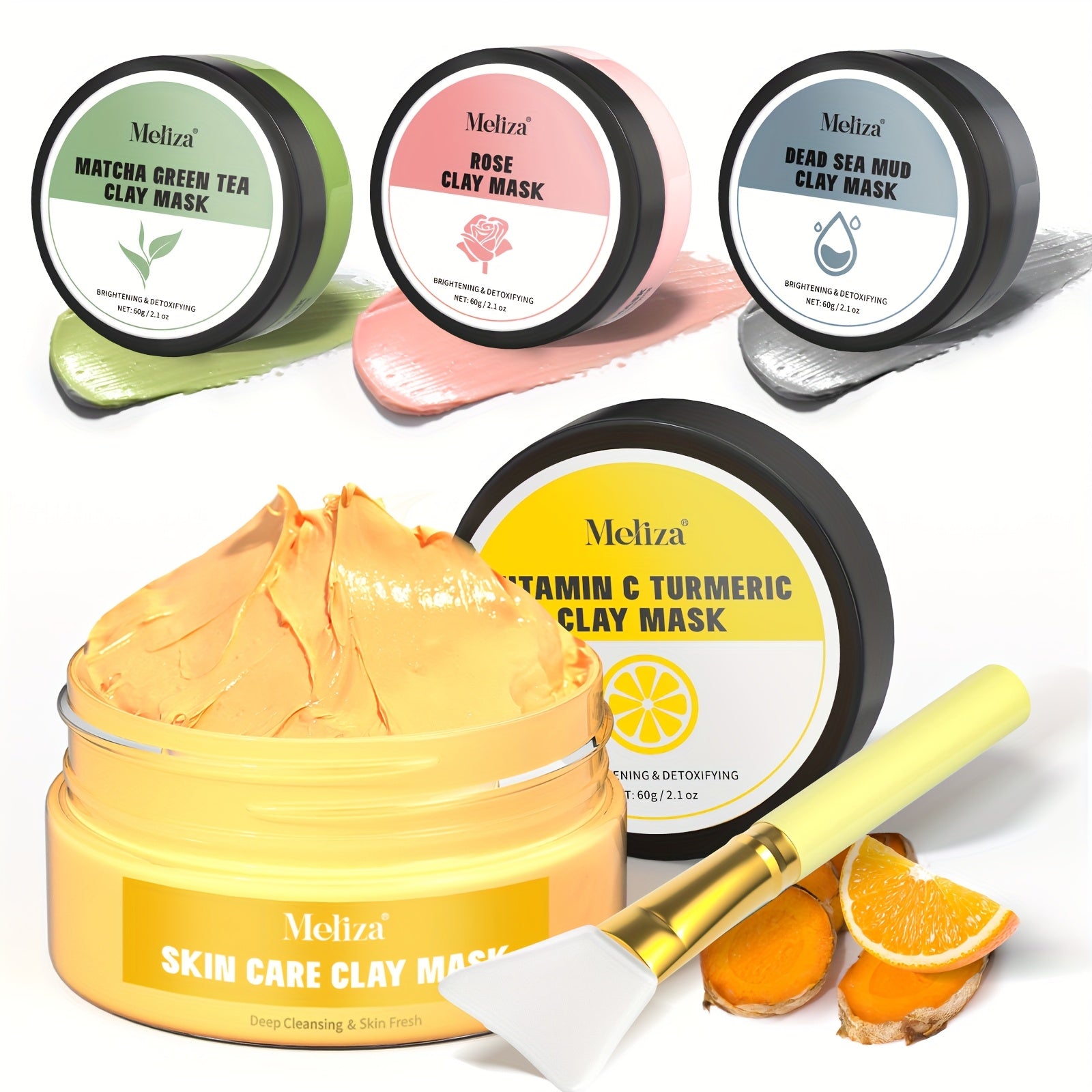 4-Grain Clay Facial Mask Set | Turmeric Vitamin C, Green Tea, Dead Sea Mud, Rose Clay Masks | Deep Cleaning, Moisturizing, Formaldehyde-Free | Ideal for Christmas, Halloween, New Year, Valentine'S Day, Birthdays, Anniversarie