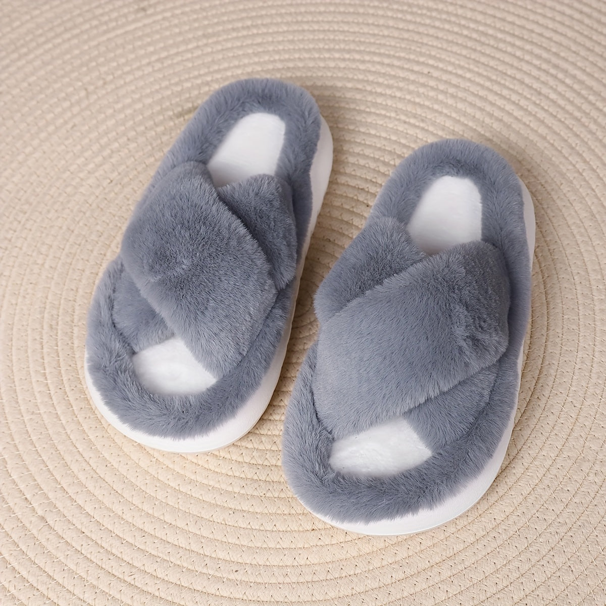 Women'S Plush Faux Fur Slippers with Thick EVA Sole