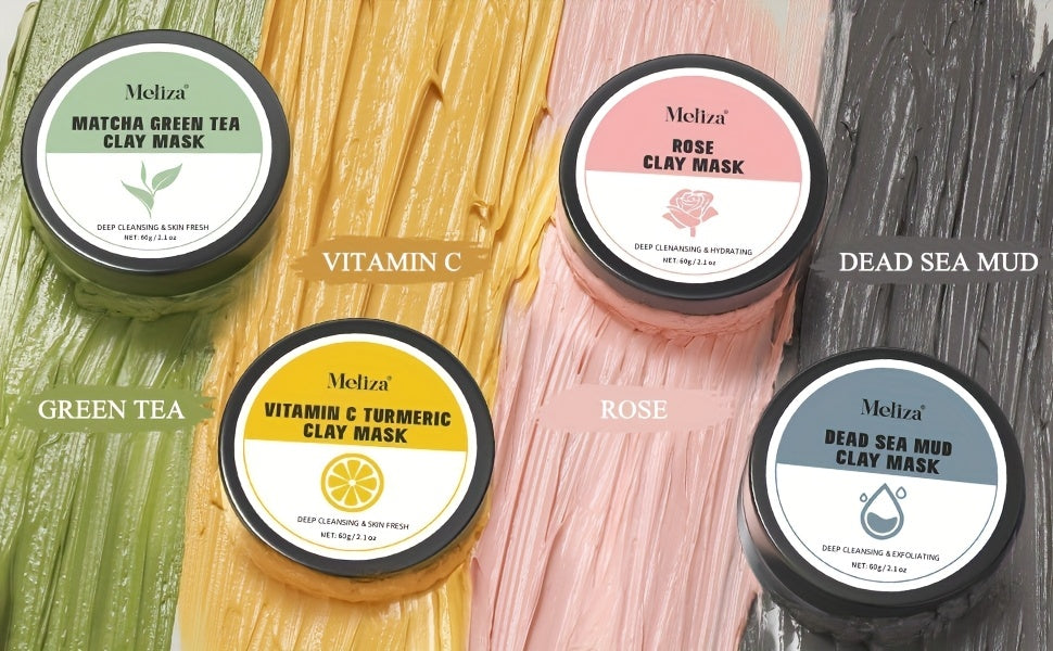 4-Grain Clay Facial Mask Set | Turmeric Vitamin C, Green Tea, Dead Sea Mud, Rose Clay Masks | Deep Cleaning, Moisturizing, Formaldehyde-Free | Ideal for Christmas, Halloween, New Year, Valentine'S Day, Birthdays, Anniversarie