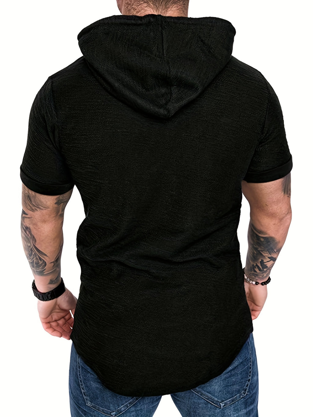 Comfort-Fit Men's Short Sleeve Hoodie - Breathable Knit T-shirt