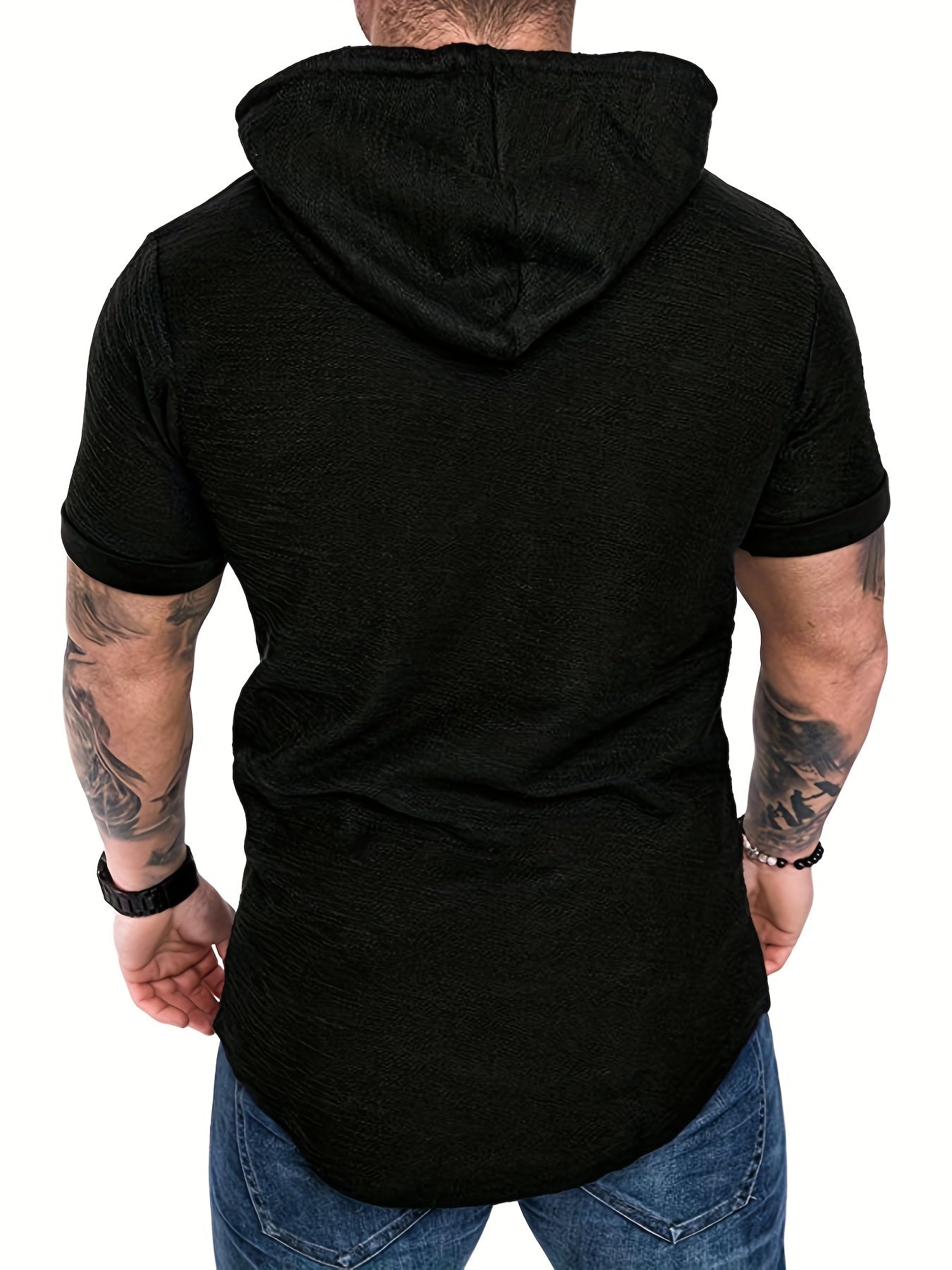 Comfort-Fit Men's Short Sleeve Hoodie - Breathable Knit T-shirt
