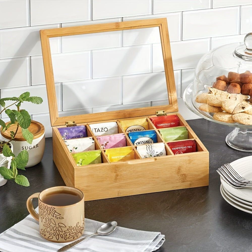 Bamboo Tea Storage Organizer Box