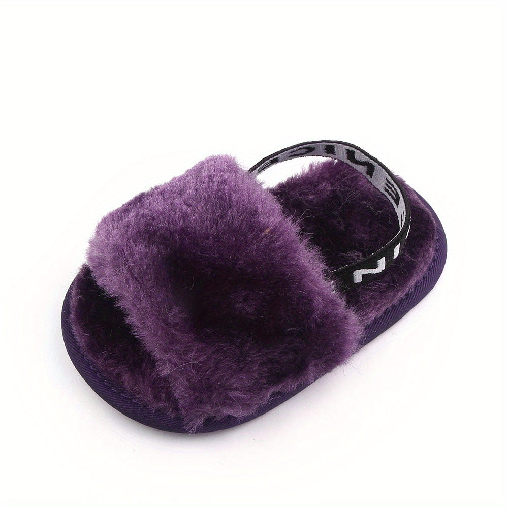 Elegant Plush Children's Slippers for 0-1 Year Olds
