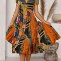 Women's Bohemian V-Neck Short Sleeve A-Line Dress