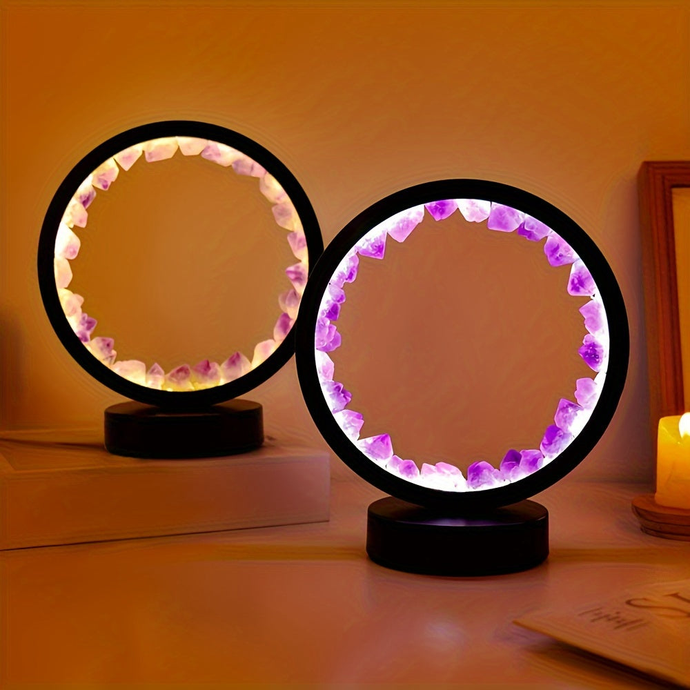 1pc, Rechargeable LED Bedside Lamp with Natural Quartz Amethyst Cluster
