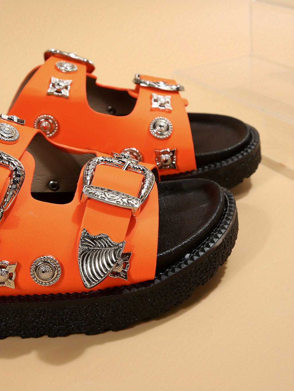 Women's Round-Toe Mule Fashion Double Buckle Platform