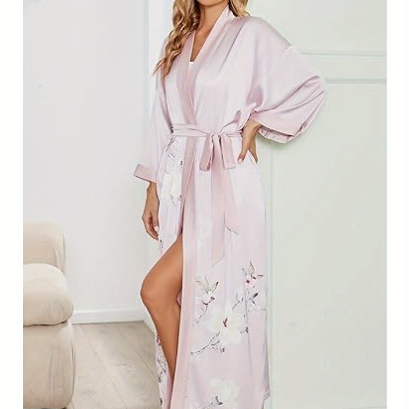 [Satin Kimono Robes] Floral Print Satin Women's wear
