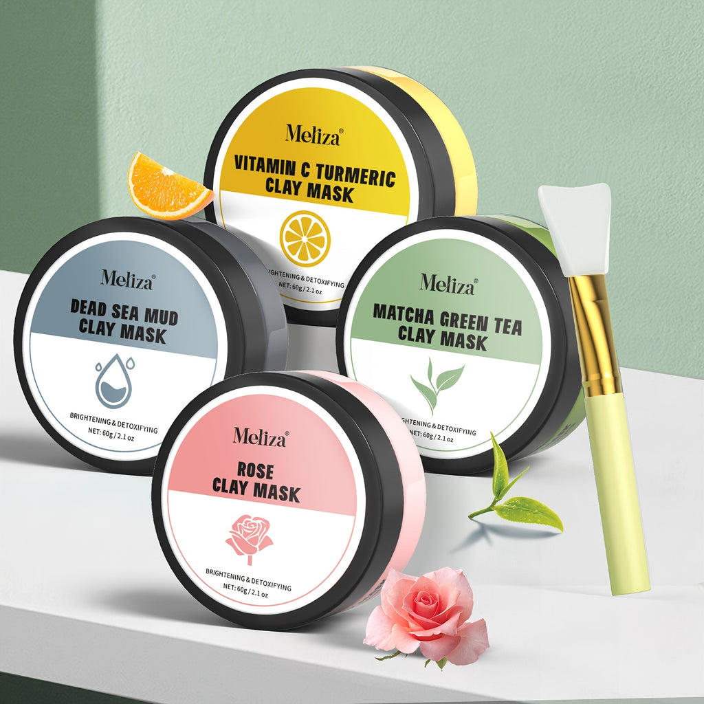 4-Grain Clay Facial Mask Set | Turmeric Vitamin C, Green Tea, Dead Sea Mud, Rose Clay Masks | Deep Cleaning, Moisturizing, Formaldehyde-Free | Ideal for Christmas, Halloween, New Year, Valentine'S Day, Birthdays, Anniversarie
