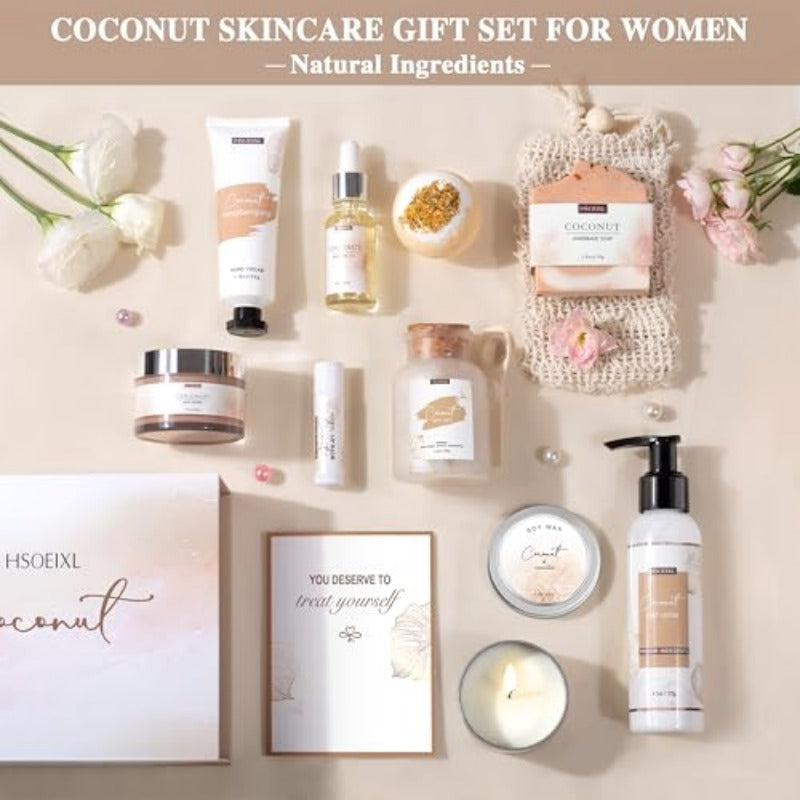 Gifts for Women Bath and Body Gift Basket Set 12 Piece Set of Coconut Home Spa