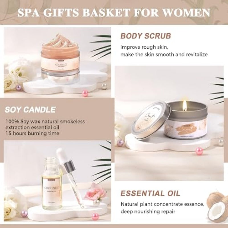 Gifts for Women Bath and Body Gift Basket Set 12 Piece Set of Coconut Home Spa