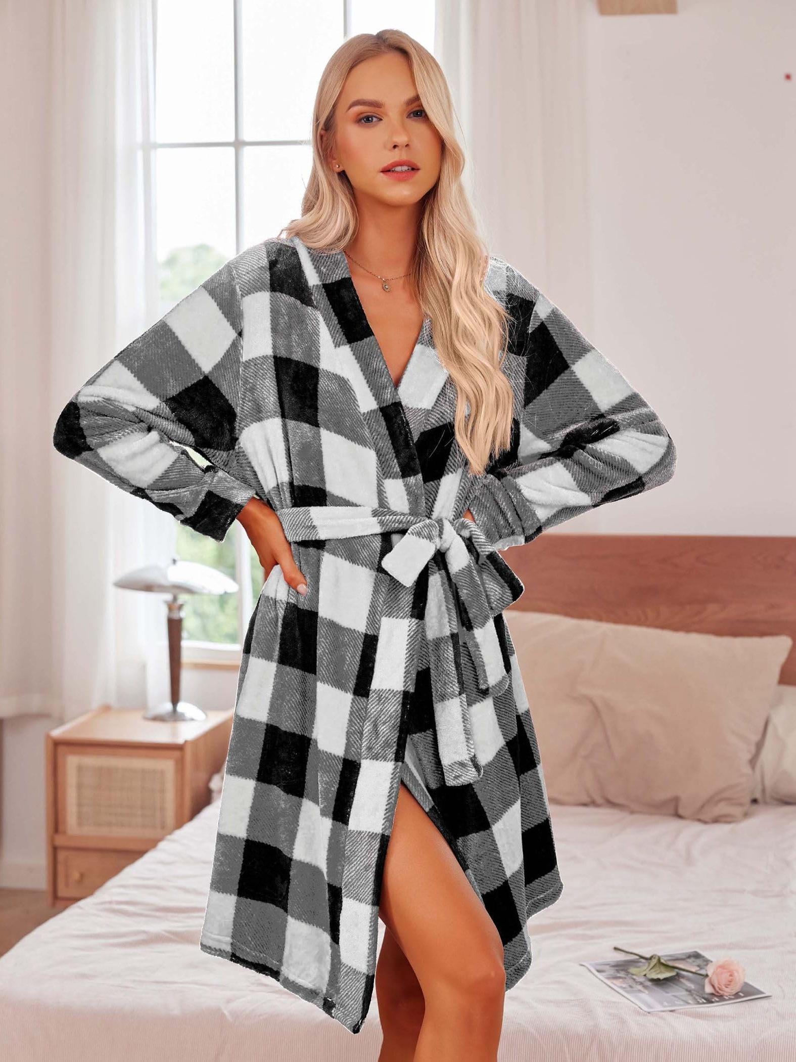 Womens Robes Plush Short Bathrobe Knee Length