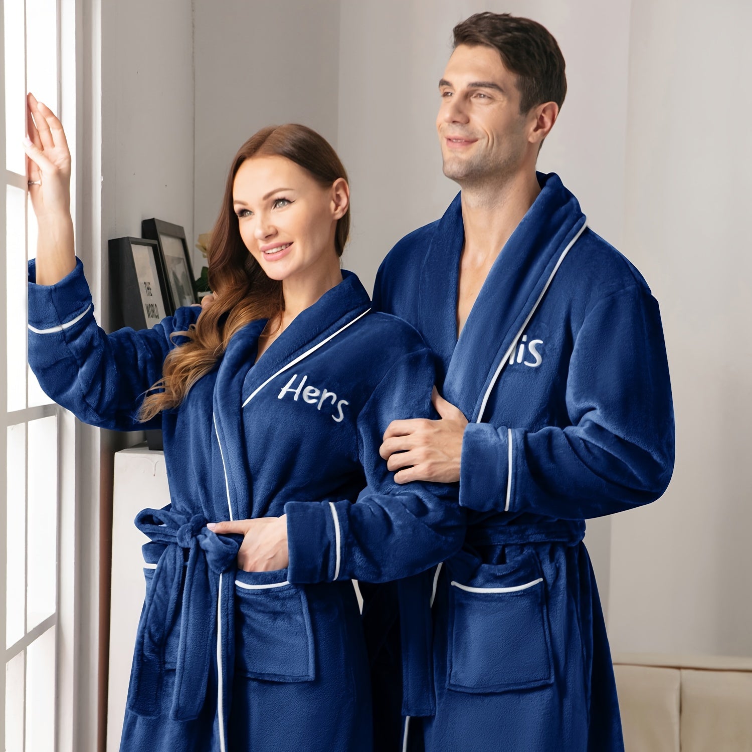 2Pcs His and Hers Robes Plush Fleece Kimono Robes