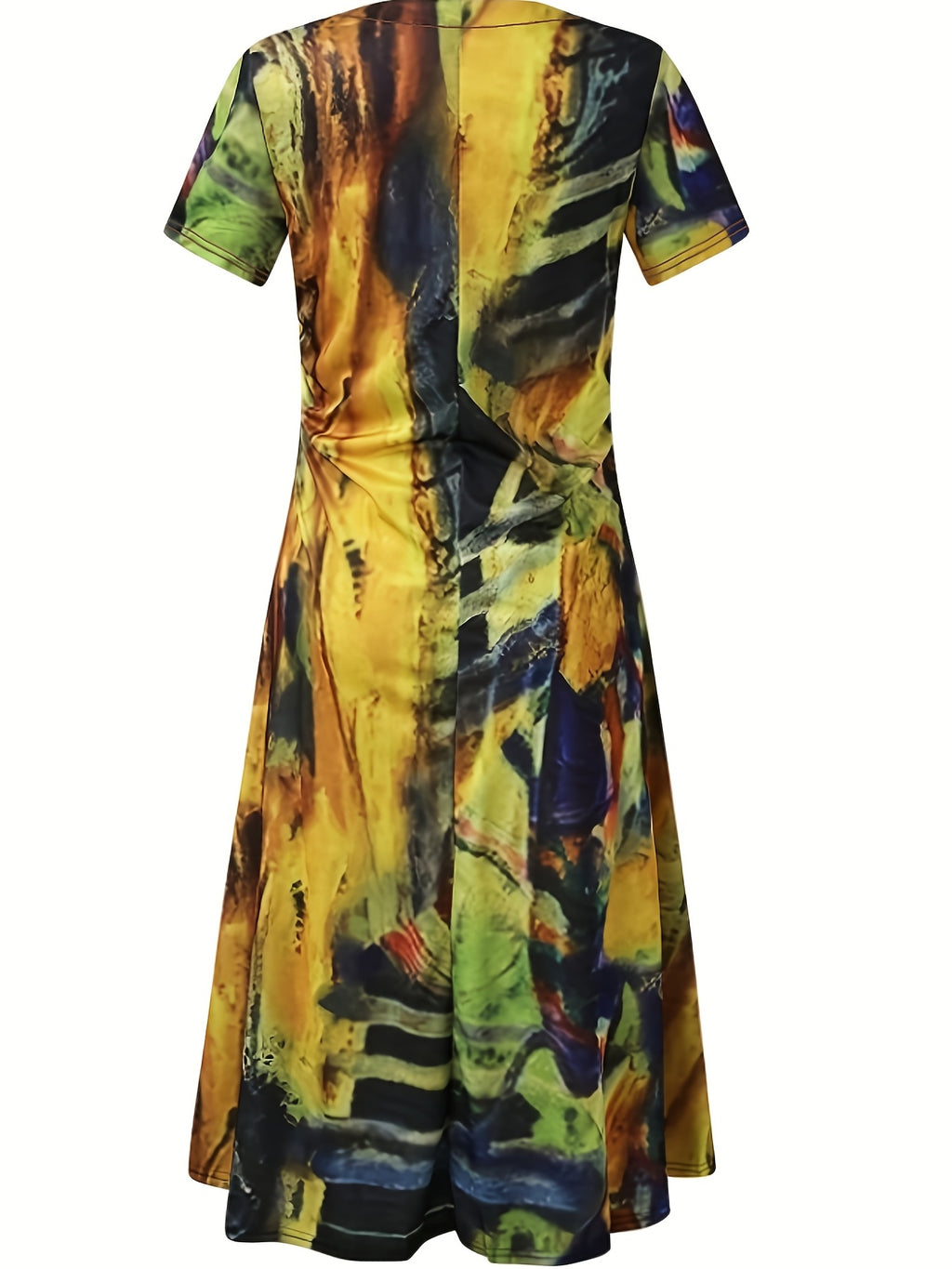 Women's Bohemian V-Neck Short Sleeve A-Line Dress
